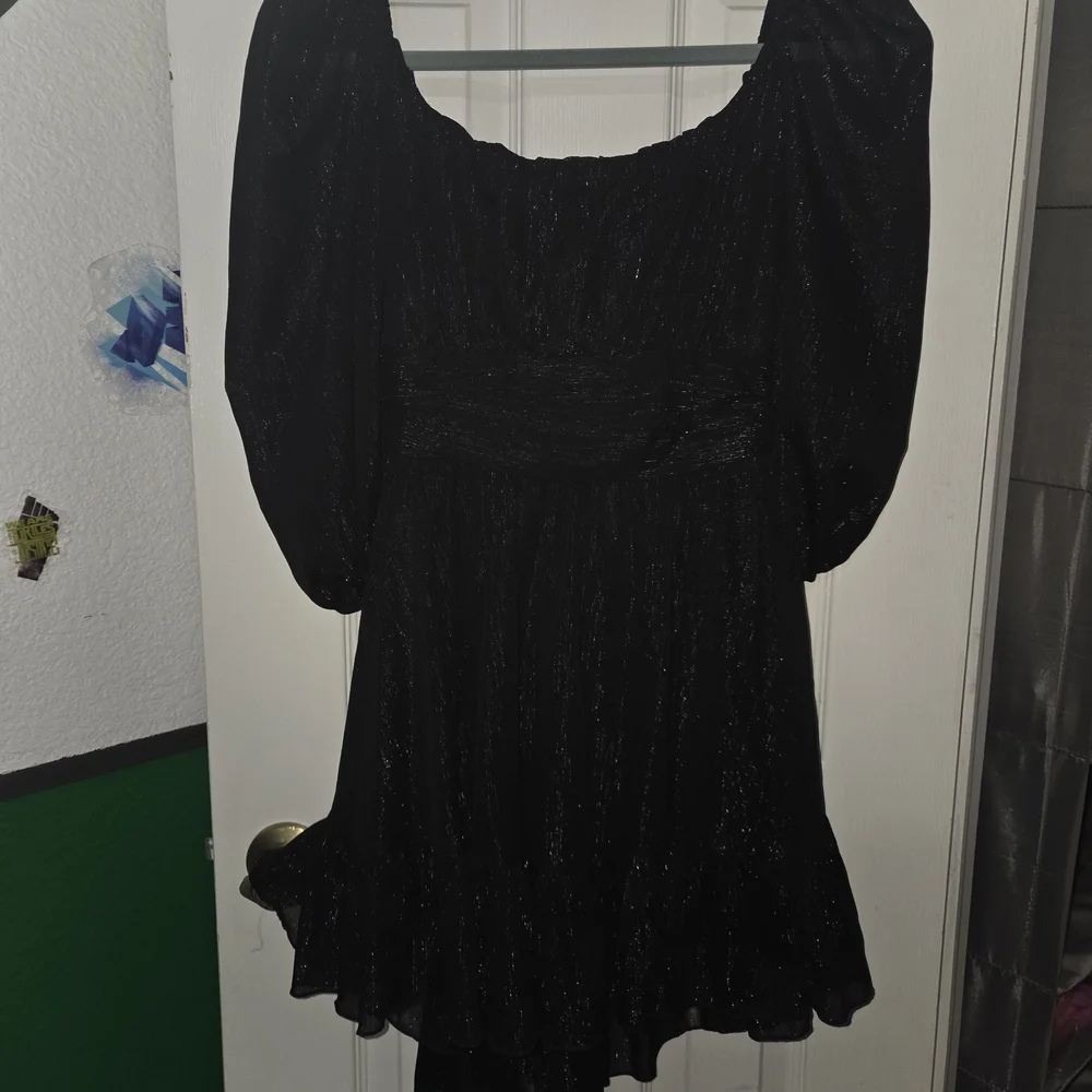 "Lucy in the Sky" Shimmering Silver Black Mini Dress, Size L - Picture 7 of 8
